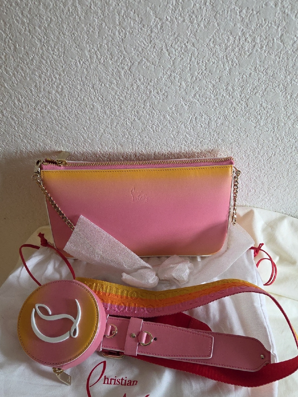 Christian Louboutin Loubila Sunset Degrade Pink & Yellow 2-Way Shoulder Bag NWT